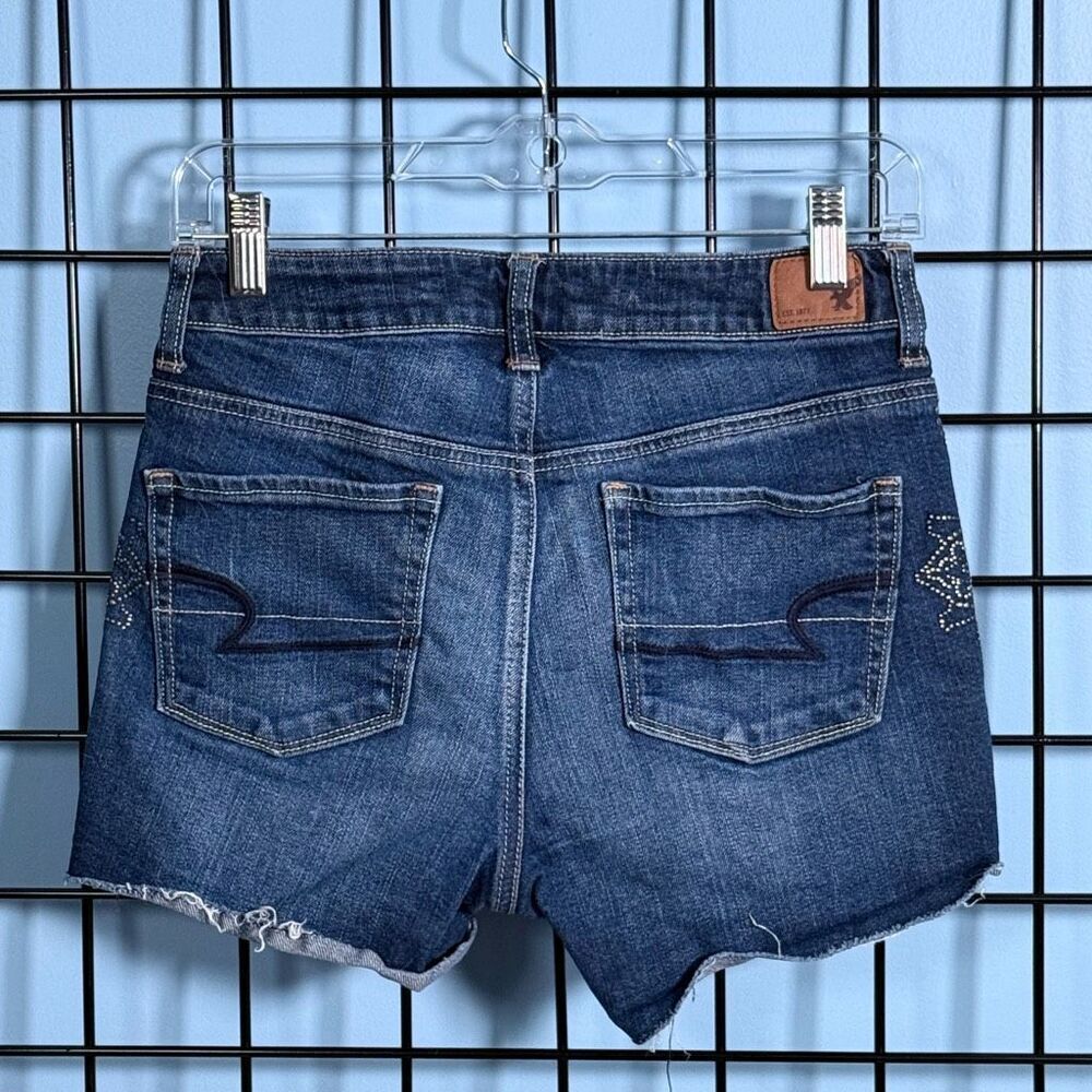 American Eagle Embellished Denim Shorts Womens 4 Blue Stretch Festival‎ Boho - Picture 2 of 10